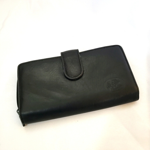 Buxton Black Leather Full Size Wallet Top Grain Cowhide Zip Around Checkbook - Picture 1 of 10